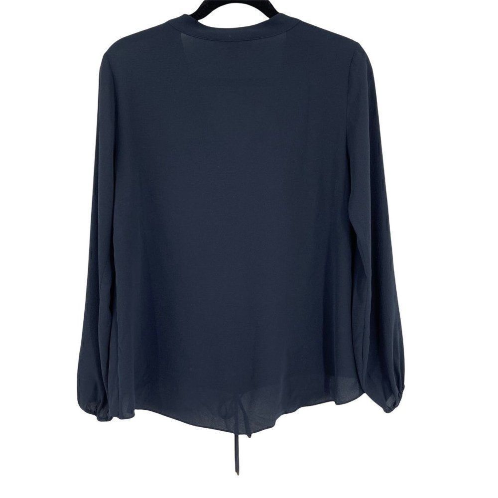 MICHAEL Michael Kors Navy Long Sleeve V-Neck Drawstring Blouse Women Small‎ - Picture 6 of 7